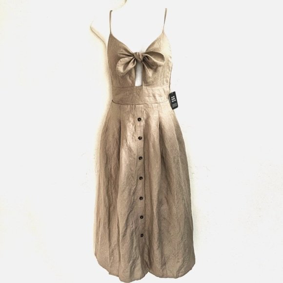 Express | NWT Linen-Blend Button Front Tie Midi Dress - Picture 6 of 16